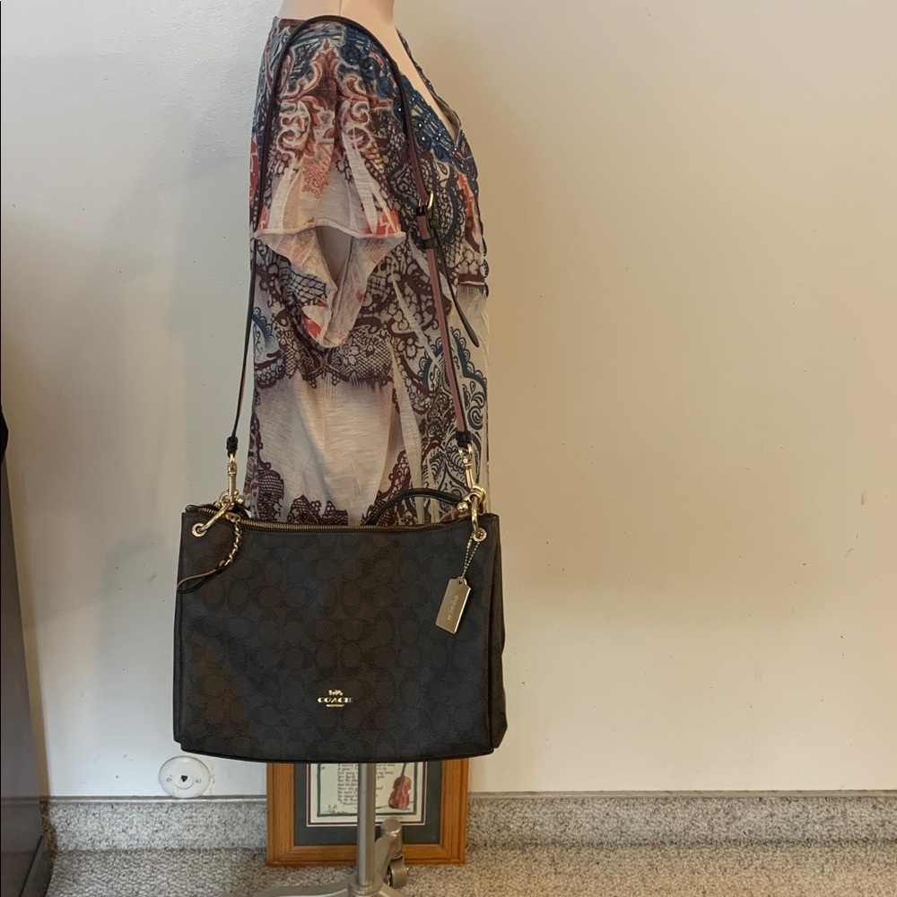 Coach Shoulder hand bag purse Brown & Pink Flawless like NEW Adjustable Strap - Picture 14 of 15